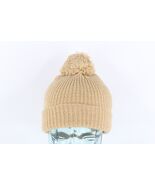 NOS Vintage 90s Streetwear Blank Ribbed Knit Pom Winter Beanie Hat Tan W... - $566.67 MXN