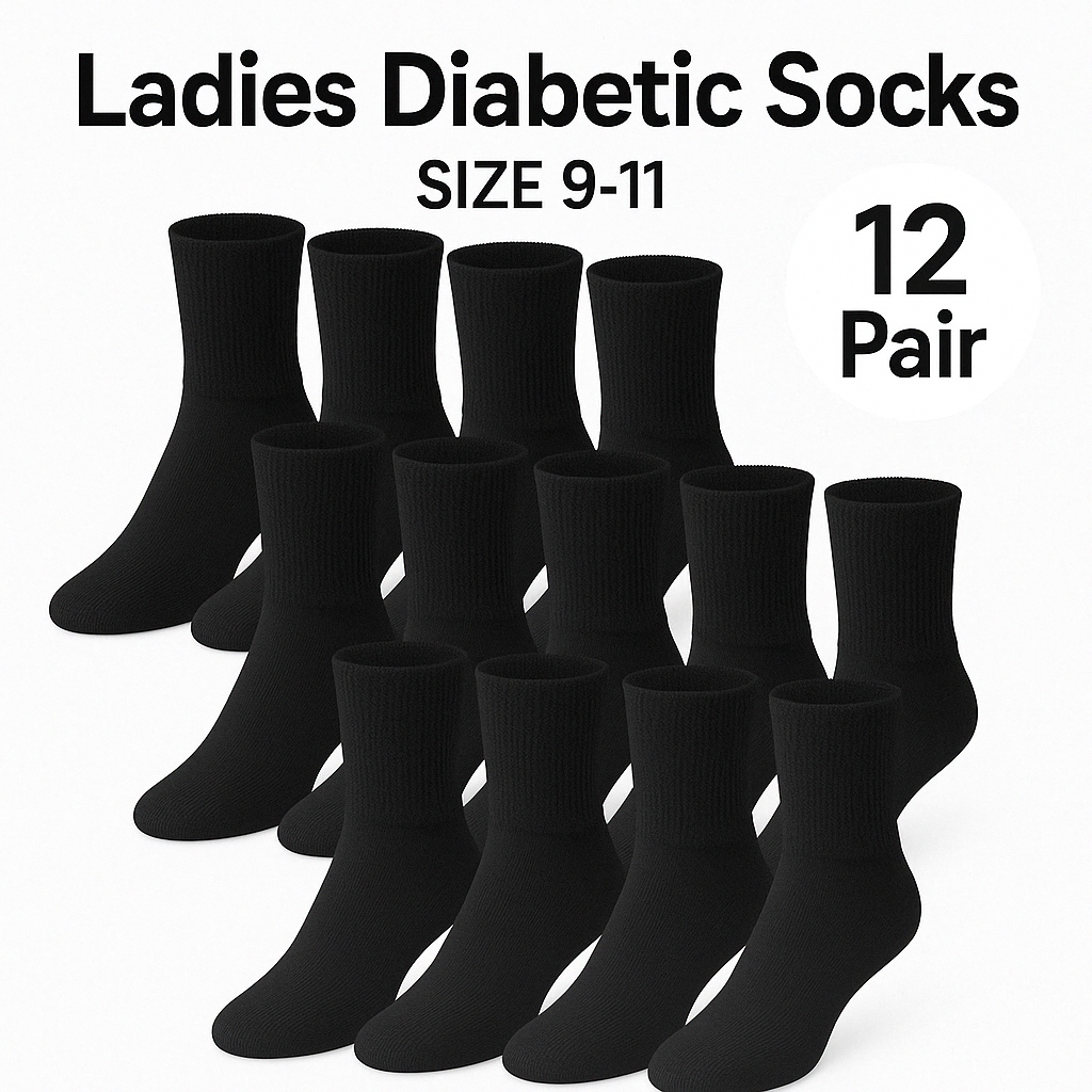 12 pair Cotton Blend Diabetic Socks Ladies Loose Fit Top Size 9-11 - $24.74
