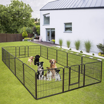 Outdoor Dog Playpen 16 Panels 32" H Pet Playpen Metal Frame Dog Fence, Black - £175.12 GBP