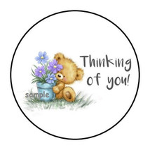 30 Thinking Of You Envelope Seals Labels Stickers 1.5&quot; Round Teddy Bear Flowers - £5.89 GBP