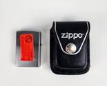 New Unfired Zippo Brushed Chrome Lighter w/ Leather Holster &amp; Silver trim - £22.14 GBP