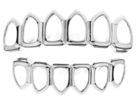 Custom Fit 6 Open Face Silver Plated Mouth Teeth Grills Grillz Set Mold ... - £11.86 GBP