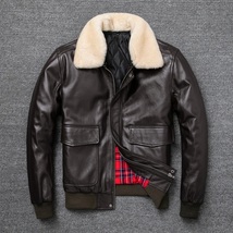 Air Force Flight Jacket Fur Collar Genuine Top Layer Cow Leather Jacket ... - £255.78 GBP