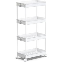 Storage Cart, 4-Tier Mobile Shelving Unit, Bathroom Rolling Cart Utility Storage - £49.48 GBP