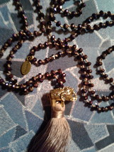 Zacasha Necklace ,Purple Metalic Glass Bead , Gold  Elephant and Tassel  - $13.00