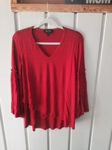 Karen Kane Women&#39;s Red Asymmetric Hem Bell Sleeve Tunic Top Size M - $24.75