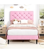 Pink Button Tufted Linen Upholstered Headboard Platform Bed Twin Bed Frame - $59.39