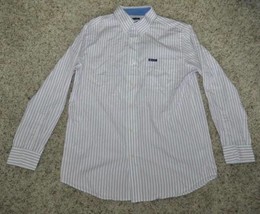 Mens Shirt Chaps White Pink Striped No Iron Button Up Long Sleeve Sport ... - $16.83