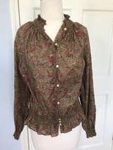 NEW LRL Ralph Lauren Womens Country Floral Peasant Top Smocked large - $34.65