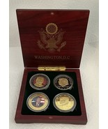 4 TRUMP CHALLENGE COIN GOLD ENAMEL EAGLE PRESIDENT 2nd AMENDMENT  WOOD B... - €42,01 EUR