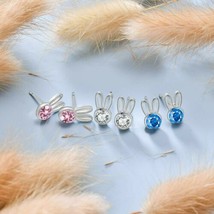 Easter Bunny Earrings Stup Post Silver Jewelry CZ 3 Pairs Assorted Lot Wholesale - £17.57 GBP