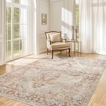 Jinchan Area Rug 5X7 Washable Vintage Brick Red Thin Rug Floral Print Floor - $51.93