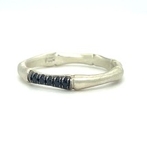 Sterling 18k White Vermeil Bamboo 3 mm Ring w/ Black Spinel Accents Sz 6 - $68.31