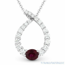 0.91ct Ruby Diamond Water Drop Charm 18k White Gold Journey Pendant 14k Necklace - £1,743.25 GBP