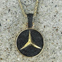 1.50Ct Round Simulated Black Spinel Mercedes Benz Pendant 14K Yellow Gold Plated - £105.55 GBP