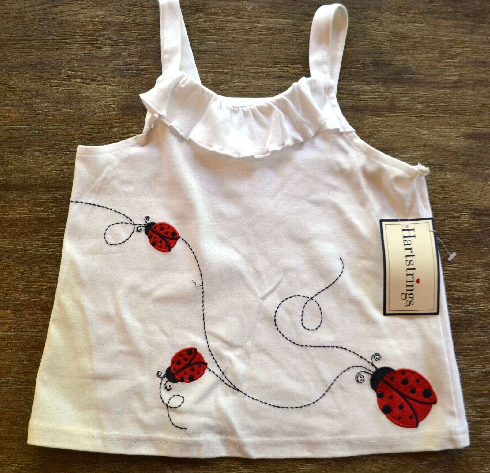 Hartstrings Girls White Embroidered Ladybug Cotton Tank Top, Size 6 - $32.99
