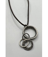 Retired Silpada Textured Sterling Circle Link Pendant 16” Leather Neckla... - $44.70 CAD