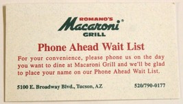 Romano&#39;s Macaroni Grill Restaurant Vintage Business Card Tuscan Arizona bc4 - £3.02 GBP