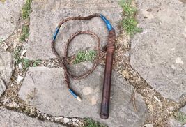 Leather whip, handmade leather antique horse whip, primitive farming - $50.00