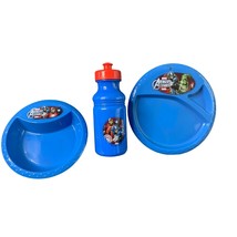 New 3 Piece Feeding Set Plate Bowl Water Bottle Avengers Marvel Blue Red Plastic - £10.24 GBP
