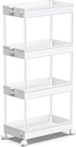 Spacekeeper Storage Cart, 4-Tier Mobile Shelving Unit, Bathroom Rolling, White - £33.59 GBP