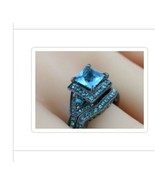 Size 7 Blue Cz With Black Base Wedding/Engagement Rings Set  - $25.00