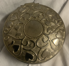 Vintage Round Silver Plate Trinket Box Hearts on Vines Pattern 3” - £10.04 GBP
