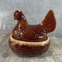 Hull oven proof brown drip glaze chicken on nest baking dish chipped comb - £15.17 GBP