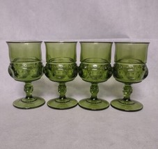Indiana Kings Crown Green Water Goblets 4 Thumbprint 5.75&quot; - £36.94 GBP