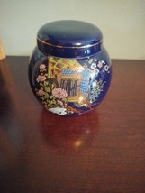 Japanese Ceramic Floral Ginger Jar 4” Blue With Lid Vintage  - £12.28 GBP