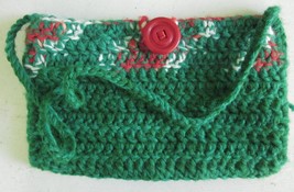 Christmas Handbag Hand Knit Wool Bag Clutch Crocheted Holiday 9 ¾&quot; x 6&quot; Handmade - £10.66 GBP