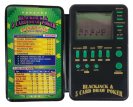 Blackjack &amp; 5 Card Draw Poker 1994 Las Vegas Casino Corner Handheld Game - £3.97 GBP