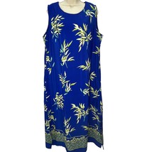 Vintage New Gear Blue Tropical Print Maxi Dress Womens Plus 1X Bamboo Si... - £23.51 GBP