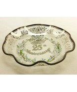 Lefton Glass Candy Dish, 25th Anniversary, Doves &amp; Bells, Scalloped, Sil... - $26.73 CAD