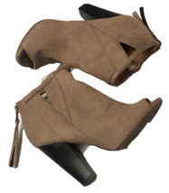 Qupid Women Ankle Peep Toe Boots Booties Tan Taupe Faux Suede Size 6.5 - £13.24 GBP