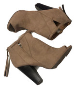 Qupid Women Ankle Peep Toe Boots Booties Tan Taupe Faux Suede Size 6.5 - $16.83