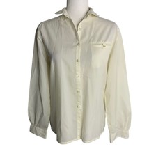 Vintage Button Up Long Sleeves Shirt M Cream Silky Chest Pocket Collared - £21.82 GBP
