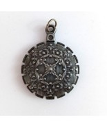 Vintage Silver/Pewter Round Floral Necklace Charm Pendant - $9.22