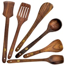 Handmade Pure Sheesham Wood  Cooking  spoon 6 Pcs forNon-Stick Serving Kitchen - £23.53 GBP