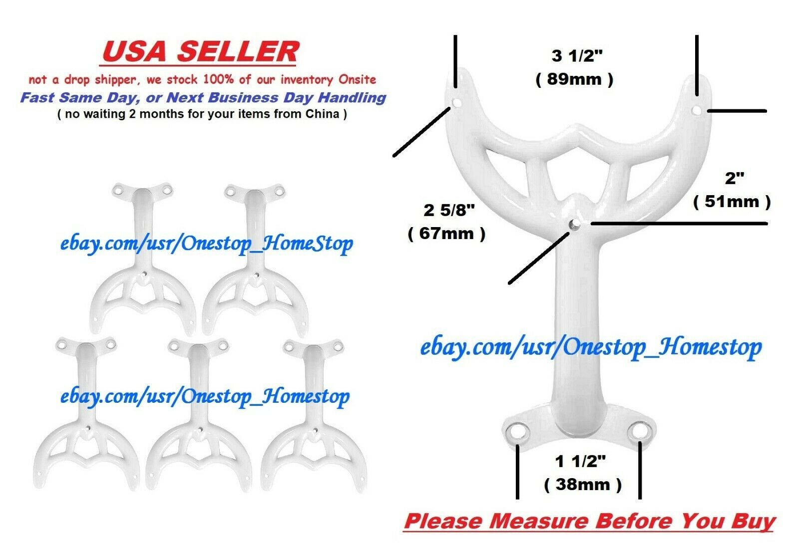 5 - 36"-42" White Ceiling Fan Blade Arms Replacement Brackets Hunter Hampton Bay - $24.97