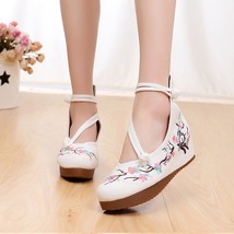 Flowers Embroidered Women High Top Canvas Hidden Flat Platforms Ankle Dual Strap - £29.48 GBP
