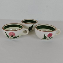 Lot of 3 Stangl Pottery Pink Thistle Hand Painted Flat Coffee Cup Vintage White - £9.33 GBP