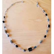 Lia Sophia Multi Strand Tiered Beaded Necklace Black Silver Blue Tone - $14.85