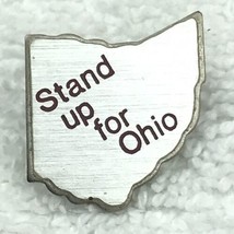 Stand Up For Ohio Pin Vintage Metal Silver Tone Enamel State Shape - £9.73 GBP