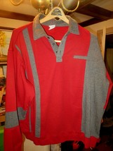 Haband Casual Joe Size XL Fleece Bowling Quarter Button 2 tone Red &amp; Gray Shirt - £13.09 GBP