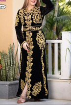 Velvet Black Moroccan Dubai Kaftans Farasha Abaya Dress Handmade Fancy Long Gown - £59.84 GBP