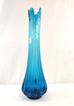 LE Smith Swung Vase 22&quot; Blue Glass Butt Bulb Base Vtg MCM Midcentury - £227.71 GBP