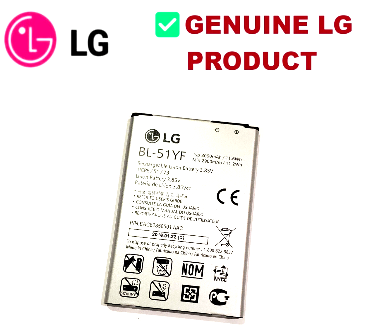 Original OEM LG G4 Battery 3000mAh BL-51YF H815 H811 H810 VS986 VS999 US991 LS99 - $16.82