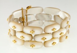 18k Yellow Gold and Mother-of-Pearl Link Bracelet Signed Angela Gorgeous Vintage - £17,645.84 GBP