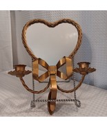 Homco Braided Gold Rope Heart Bow Double Candle Holder &amp; Mirror Vtg Wall... - £29.20 GBP